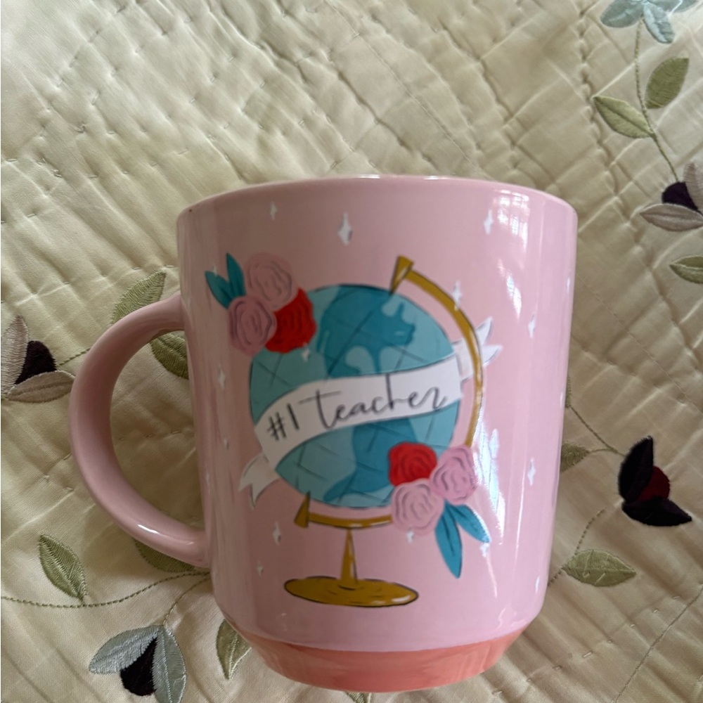 #1 Teacher Pink Globe Mug